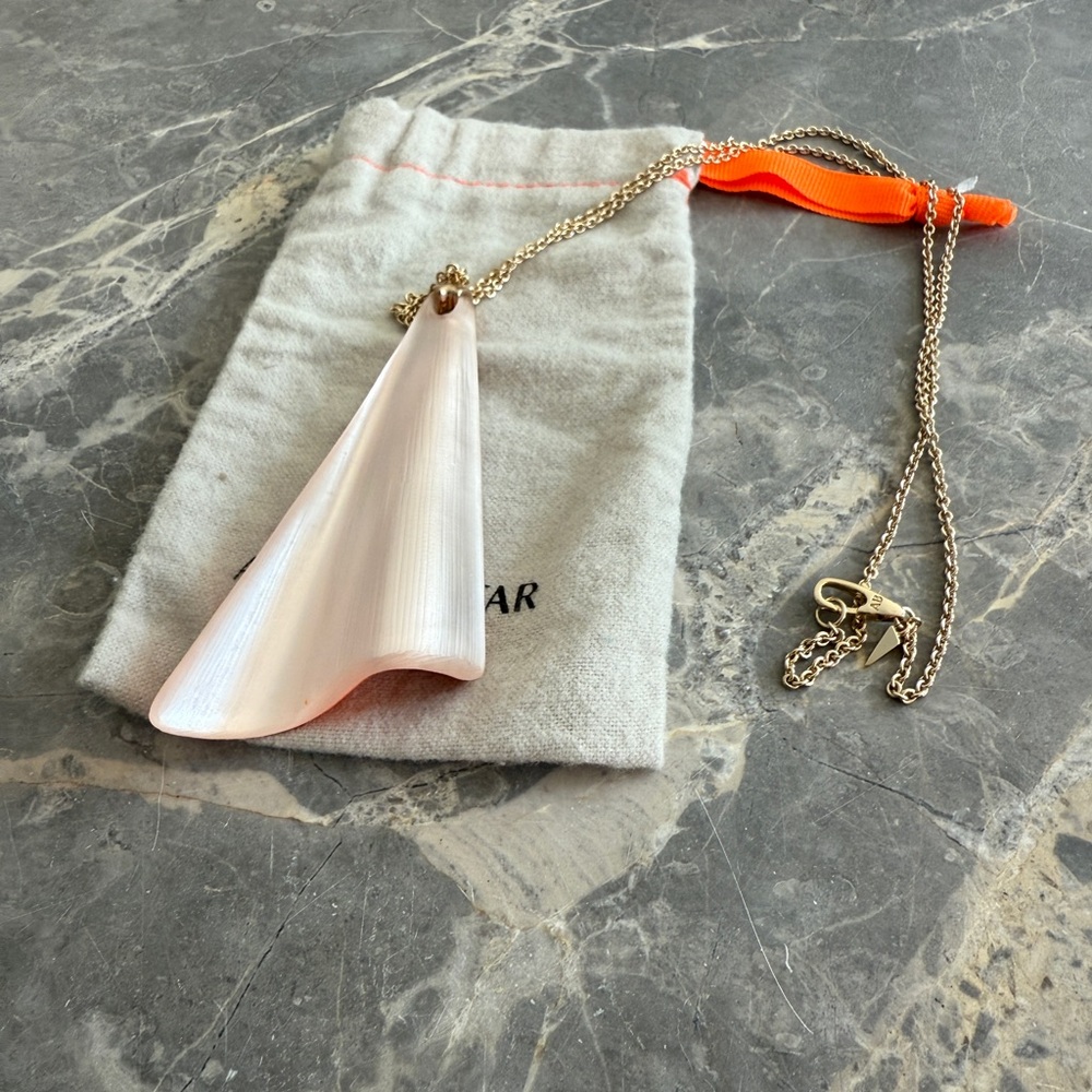 Alexis Bittar lucite pink and orange pendant + chain - like new with dustbag